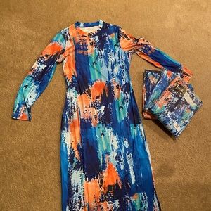 Multicolor plus size long sleeved dress